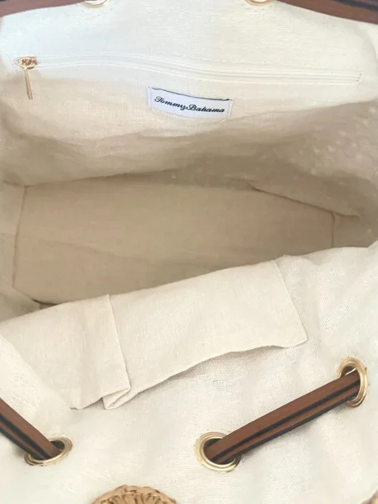 NWT TOMMY BAHAMA STRAW WOVEN TOTE SHOULDER BAG NATURAL BROWN - Picture 6 of 6